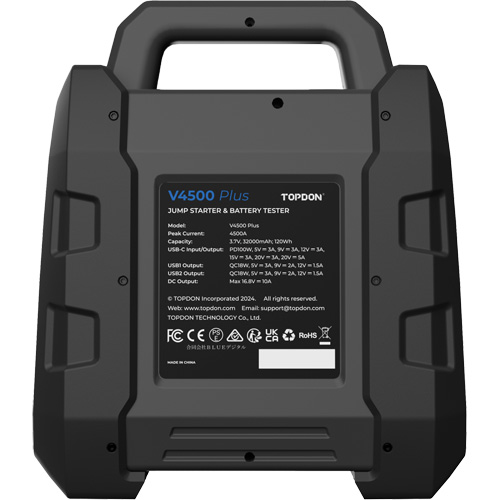 V4500 2-en-1: d&eacute;marreur de secours de 4500 A de pointe, batterie & testeur de syst&egrave;me Les Fournitures Industrielles Méga