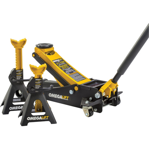 Magic Lift Service Jack & Jack Stands Combo Set, 3 Ton(s)/2.5 Ton(s) Capacity, 3-7/20" Lowered, 19-3/10" Raised, Manual Hydraulic Les Fournitures Industrielles Méga