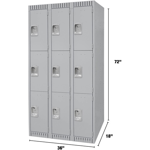 Casiers, 3 niveaux, Bloc de 3, 36" x 18" x 72", Acier, Gris, D&eacute;mont&eacute; Les Fournitures Industrielles Méga