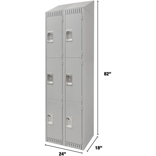 Lockers, 3 -tier, Bank of 2, 24" x 18" x 82", Steel, Grey, Knocked Down Les Fournitures Industrielles Méga