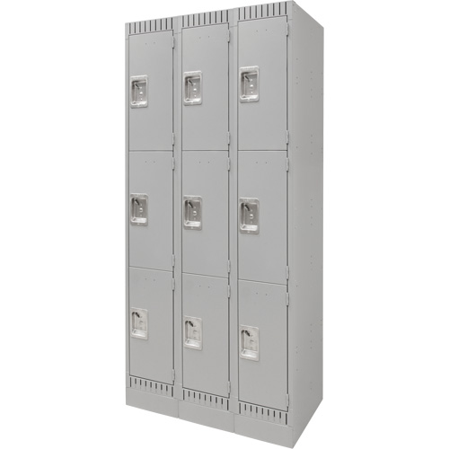 Lockers, 3 -tier, Bank of 3, 36" x 18" x 76", Steel, Grey, Knocked Down Les Fournitures Industrielles Méga