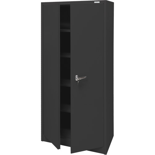 Armoire d'entreposage, Acier, 4 Tablettes, 66" h x 30" la x 15" P, Noir Les Fournitures Industrielles Méga