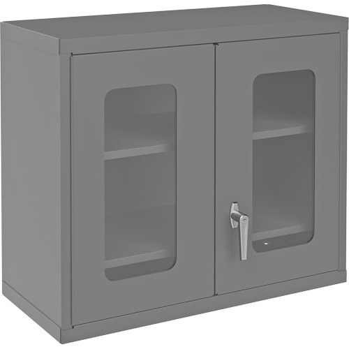 Armoire de rangement murale avec portes transparentes, 26-15/16" h x 29-7/8" la x 13-11/16" p, 2 tablettes, Acier, Gris Les Fournitures Industrielles Méga