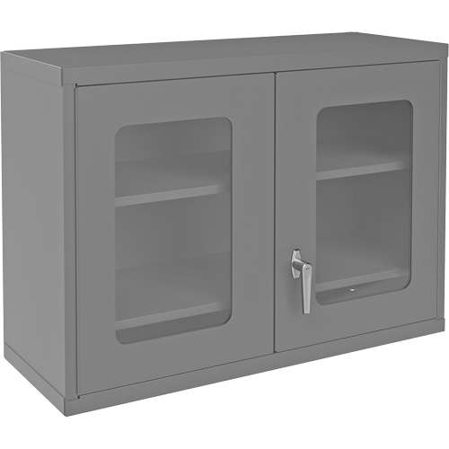 Wall-Mountable Storage Cabinet with Clearview Doors, 26-15/16" H x 35-7/8" W x 13-11/16" D, 2 Shelves, Steel, Grey Les Fournitures Industrielles Méga