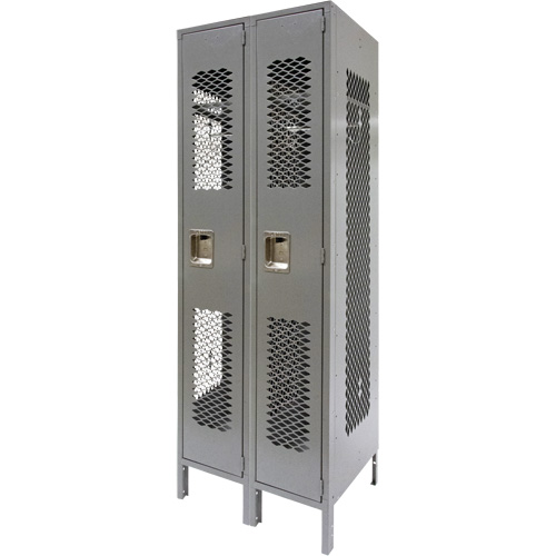 Vented Lockers, Bank of 2, 24" x 18" x 78", Steel, Grey, Knocked Down, Perforated Les Fournitures Industrielles Méga