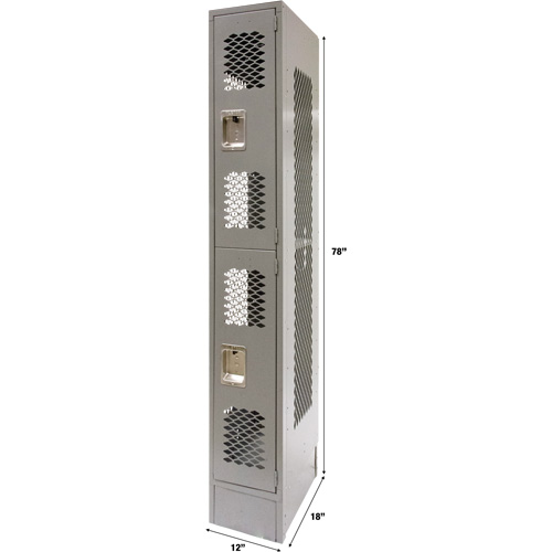 Vented Lockers, 2 -tier, 12" x 18" x 78", Steel, Grey, Knocked Down, Perforated Les Fournitures Industrielles Méga