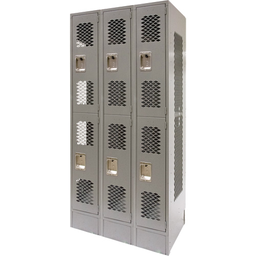 Vented Lockers, 2 -tier, Bank of 3, 36" x 18" x 78", Steel, Grey, Knocked Down, Perforated Les Fournitures Industrielles Méga