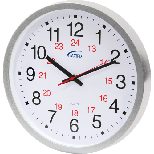 12/24 H Clock, Analog, Battery Operated, 12", Silver Les Fournitures Industrielles Méga