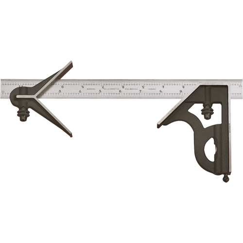 Combination Squares with Square Head & Centre Head - No. 11HC Series with Cast Iron Heads, 12" L, 1/100" Graduations, Steel, Satin Les Fournitures Industrielles Méga