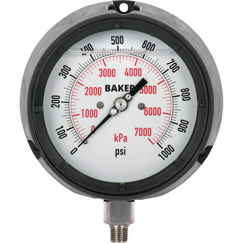 Pressure Gauge, 4-1/2" , 0 - 1000 psi, Bottom Mount, Liquid Filled Analogue Les Fournitures Industrielles Méga