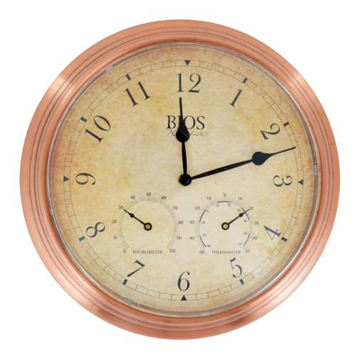 3-in-1 Outdoor Clock, Analog, Battery Operated, 14" Dia., Brown Les Fournitures Industrielles Méga