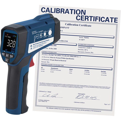 Professional Infrared Thermometer with Calibration Certificate, -26 - 1472° F ( -32 - 800° C ), 30:1, Adjustable Emmissivity Les Fournitures Industrielles Méga