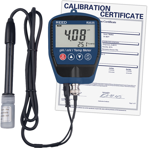 pH/mV-m&egrave;tre avec temp&eacute;rature, comprend un certificat de calibration Les Fournitures Industrielles Méga