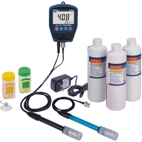 Trousse de pH/mV-m&egrave;tre R3525 avec &eacute;lectrode de potentiel redox, solution de pH/conductivit&eacute; et adaptateur de courant Les Fournitures Industrielles Méga