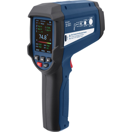 Thermom&egrave;tre infrarouge professionnel avec thermocouple de type K int&eacute;gr&eacute;, -58 - 3362°F (-50 - 1850°C), 55:1, &eacute;missivit&eacute; Ajustable Les Fournitures Industrielles Méga