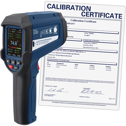 Professional Infrared Thermometer with Integrated Type K Thermocouple & Calibration Certificate, -58 - 3362°F (-50 - 1850°C), 55:1, Adjustable Emmissivity Les Fournitures Industrielles Méga