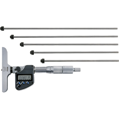 Microm&egrave;tre de profondeur num&eacute;rique avec tiges interchangeables, 0" - 12" (0 mm - 304.8 mm) gamme de mesure, R&eacute;solution de 0,00005" (0,001 mm) Les Fournitures Industrielles Méga