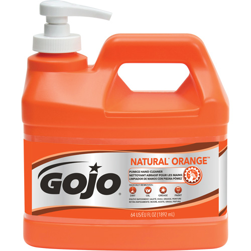 Nettoyant &agrave; mains Natural Orange, Pierre ponce, 1,89 L, Bouteille &agrave; pompe, Agrumes/Orange Les Fournitures Industrielles Méga