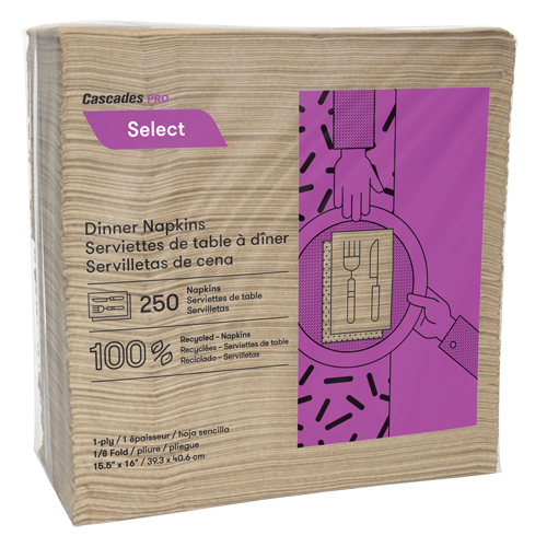 Pro Select 1/8 Fold Dinner Napkins, 1 Ply, 15.5" x 16" Les Fournitures Industrielles Méga