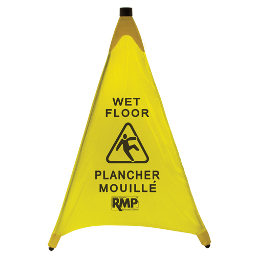 "Wet Floor" Pop-Up Safety Cone, Bilingual with Pictogram Les Fournitures Industrielles Méga