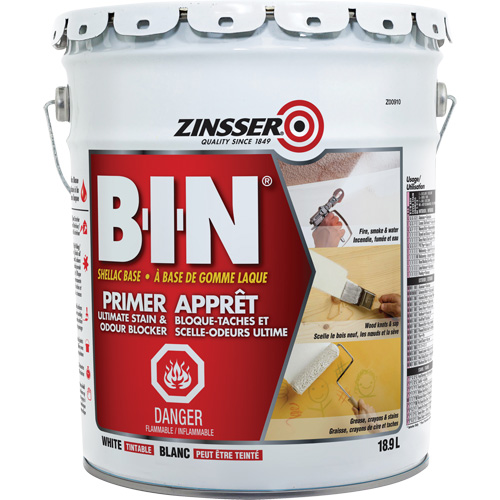 Appr&ecirc;t-scellant &agrave; base de gomme-laque B-I-N, 18,9 L, Seau, Blanc teintable Les Fournitures Industrielles Méga