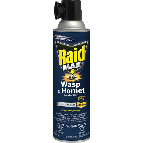 Raid&reg; Max&reg; Wasp & Hornet Foam Bug Killer, 500 g, Aerosol Can, Solvent Base Les Fournitures Industrielles Méga