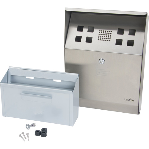 Smoking Receptacle, Wall-Mount, Stainless Steel, 1.6 Litres Capacity, 13-4/5" Height Les Fournitures Industrielles Méga