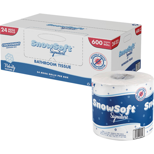 Snow Soft Premium Toilet Paper, 2 Ply, 600 Sheets/Roll, 145' Length, White Les Fournitures Industrielles Méga