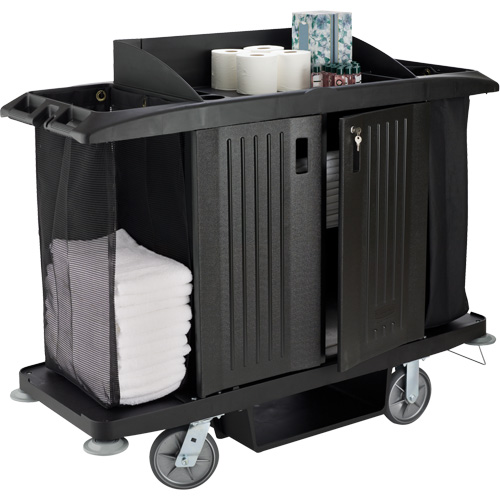 Chariot pleine grandeur pour l'entretien m&eacute;nager de bureau avec porte Les Fournitures Industrielles Méga
