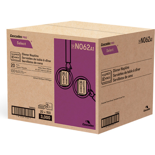 Pro Select&reg; 1/8 Fold Dinner Napkin, 2 Ply, 15" x 16" Les Fournitures Industrielles Méga