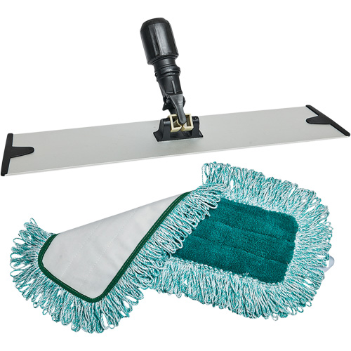 Dust Mop Pad & Frame, Hook and Loop Style, Polyester, 18" L x 5-3/4" W Les Fournitures Industrielles Méga