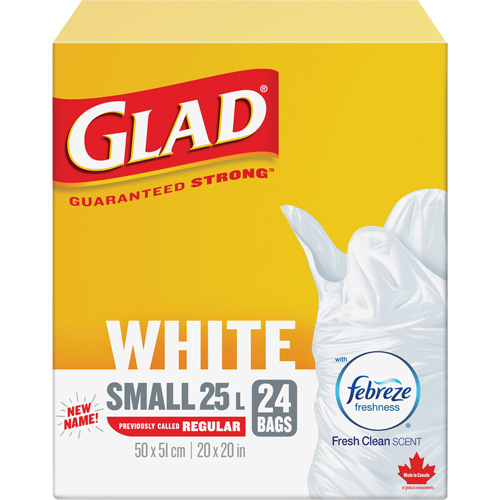 Petits sacs &agrave; ordures 25 L avec Febreze, R&eacute;gulier, 20" la x 20" lo, Blanc Les Fournitures Industrielles Méga