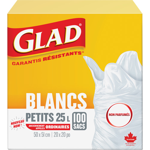 Petits sacs &agrave; ordures 25 L sans parfum, R&eacute;gulier, 20" la x 20" lo, Blanc Les Fournitures Industrielles Méga