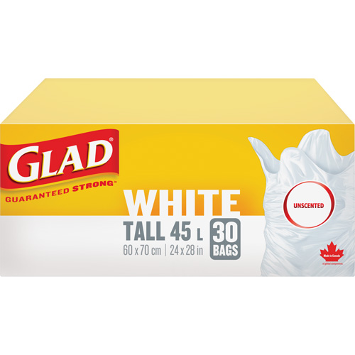 Sacs &agrave; ordures hauts 45 L sans parfum, R&eacute;gulier, 24" la x 28" lo, Blanc Les Fournitures Industrielles Méga