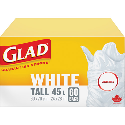 Sacs &agrave; ordures hauts 45 L sans parfum, R&eacute;gulier, 24" la x 28" lo, Blanc Les Fournitures Industrielles Méga