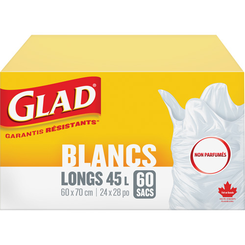 Sacs &agrave; ordures hauts 45 L sans parfum, R&eacute;gulier, 24" la x 28" lo, Blanc Les Fournitures Industrielles Méga