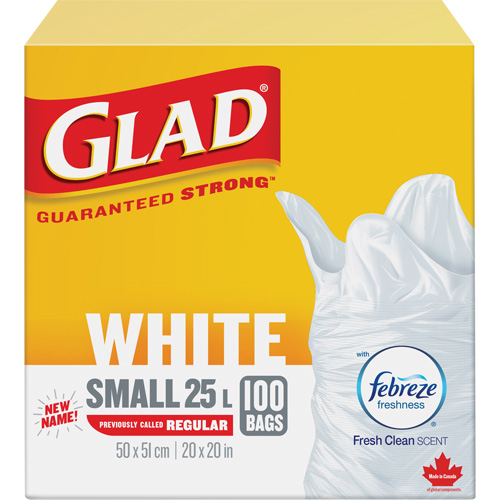 Small 25L Febreze Garbage Bags, Regular, 20" W x 20" L, White Les Fournitures Industrielles Méga