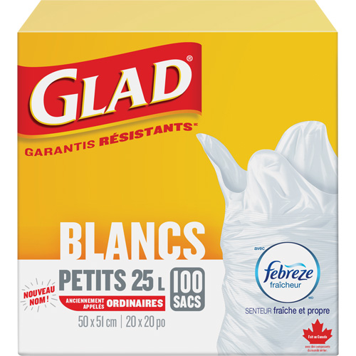 Small 25L Febreze Garbage Bags, Regular, 20" W x 20" L, White Les Fournitures Industrielles Méga
