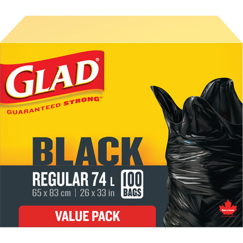 74L Garbage Bags, Regular, 26" W x 33" L, Black Les Fournitures Industrielles Méga