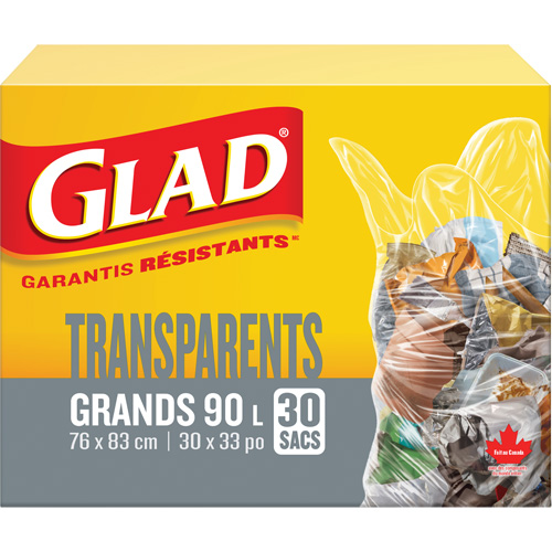 Sacs &agrave; ordures 90 L, R&eacute;gulier, 30" la x 33" lo, Transparent Les Fournitures Industrielles Méga