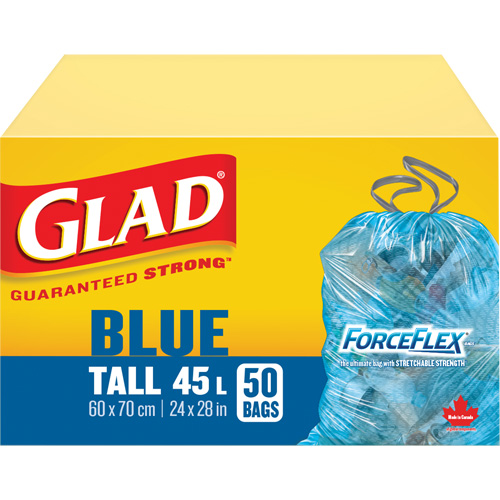 Sacs de recyclage 45 L, R&eacute;gulier, 24" la x 28" lo, Bleu Les Fournitures Industrielles Méga