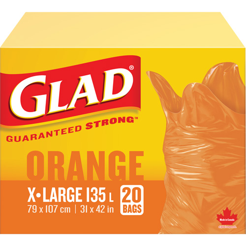 Sacs &agrave; ordures 135 L, R&eacute;gulier, 31" la x 42" lo, Orange Les Fournitures Industrielles Méga