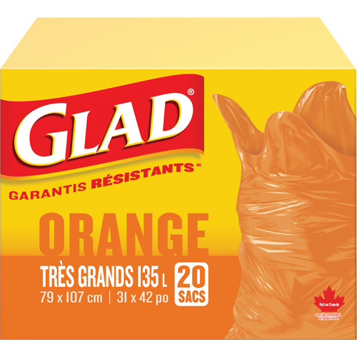 Sacs &agrave; ordures 135 L, R&eacute;gulier, 31" la x 42" lo, Orange Les Fournitures Industrielles Méga