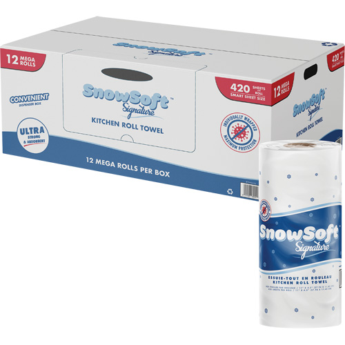 Rouleau dessuie-tout de cuisine Signature de Snow Soft, 2 Pli, 420 Feuilles/rouleau, 4,5" la, 11" lo Les Fournitures Industrielles Méga