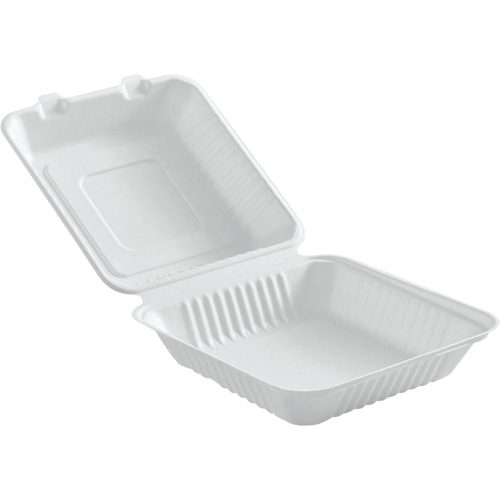Contenants &agrave; charni&egrave;re pour nourriture compostable, Bagasse, Carr&eacute;e Les Fournitures Industrielles Méga