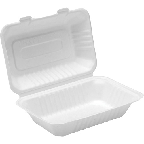 Compostable Hinged Food Containers, Bagasse, Rectangular Les Fournitures Industrielles Méga