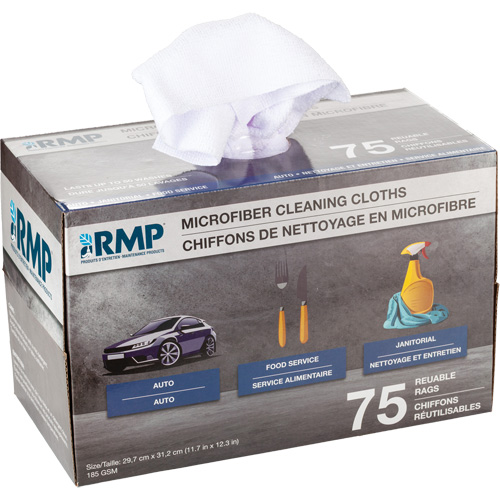 Washable Cleaning Cloths, Microfibre, White Les Fournitures Industrielles Méga