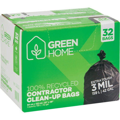 Green Home Garbage Bags, Strong, 33" W x 48" L, 3 mils, Black, 159 L (42 Gal.) Capacity Les Fournitures Industrielles Méga