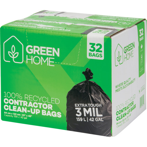 Green Home Garbage Bags, Strong, 33" W x 48" L, 3 mils, Black, 159 L (42 Gal.) Capacity Les Fournitures Industrielles Méga
