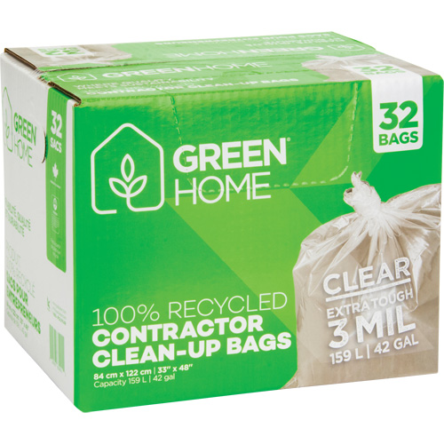 Green Home Garbage Bags, Strong, 33" W x 48" L, 3 mils, Clear, 159 L (42 Gal.) Capacity Les Fournitures Industrielles Méga